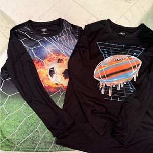 Athletic Works Black Long Sleeve Tees with Sports Graphics